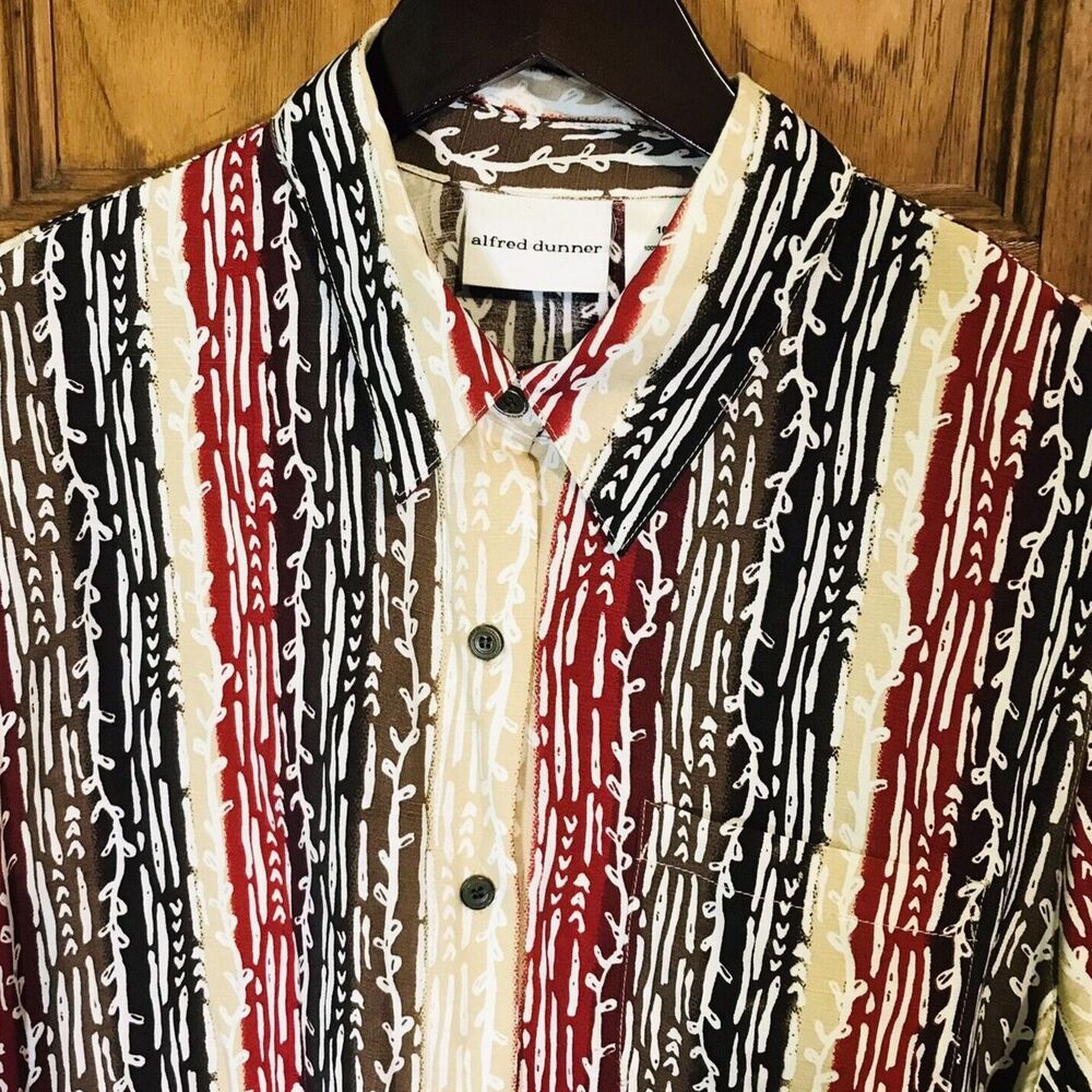 Alfred Dunner Women's 16 Fall Multicolor Blouse 3/4 Sleeve Button Up Rayon Top